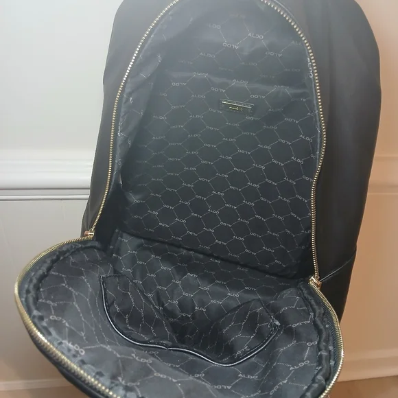 Aldo Black Quilted Backpack with Gold Chain Accent - Picture 4 of 6